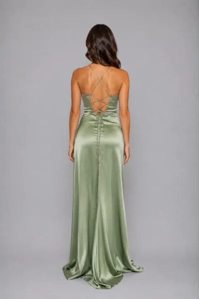 CLAUDIA – Vestido largo sirena en satén con corpiño y espalda tipo corset