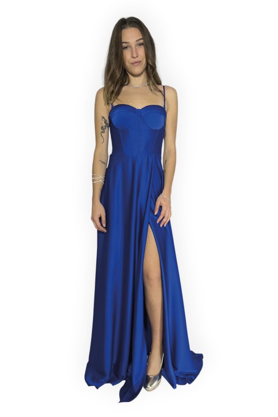 JENNI – Vestido largo en satén, con corpiño