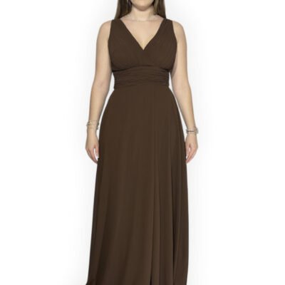 LAUREN – Vestido largo de gasa, con escote en V y abertura en la falda. Espalda con goma